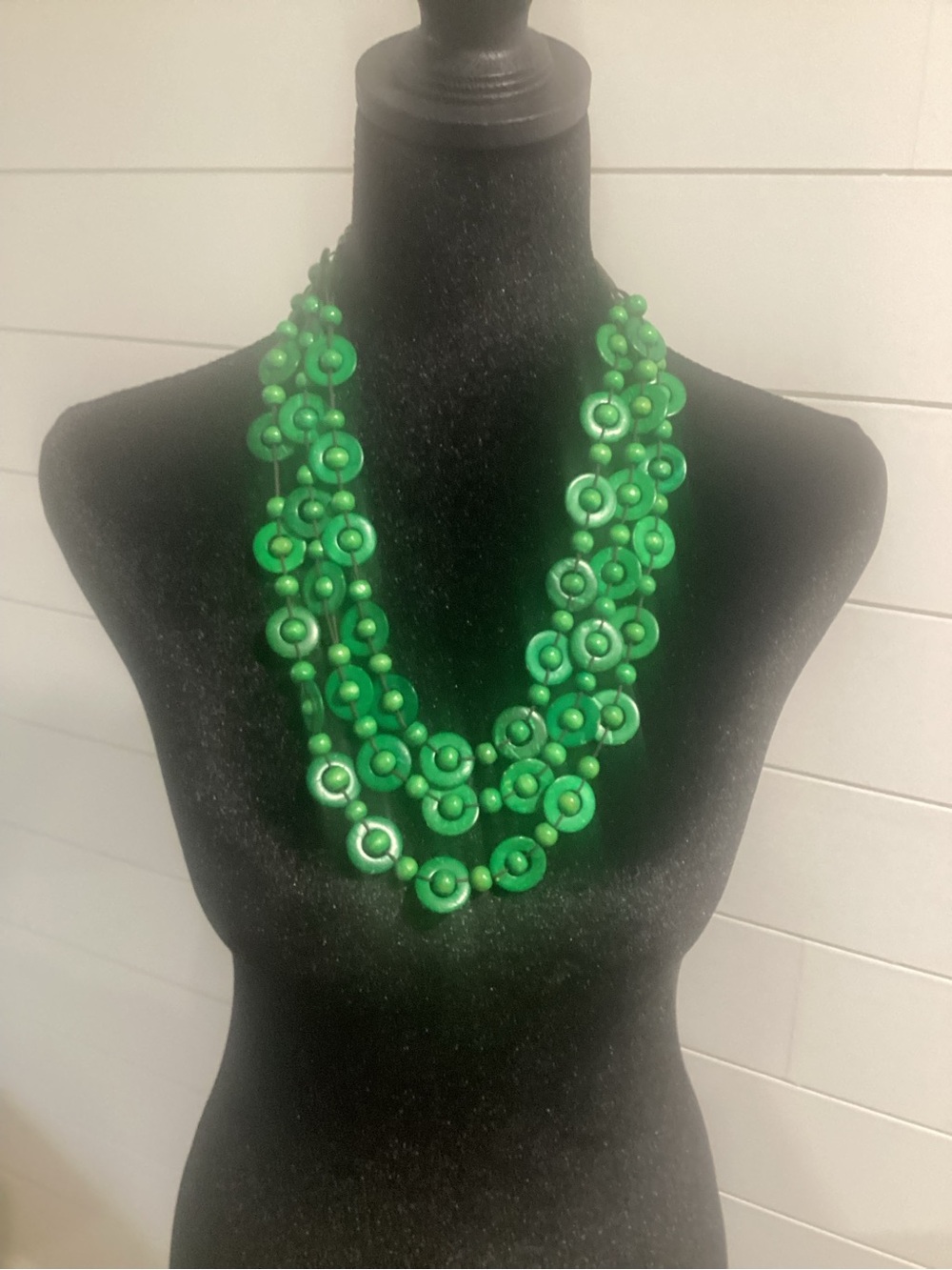 Green Statement Multi-Strand Bead Necklace